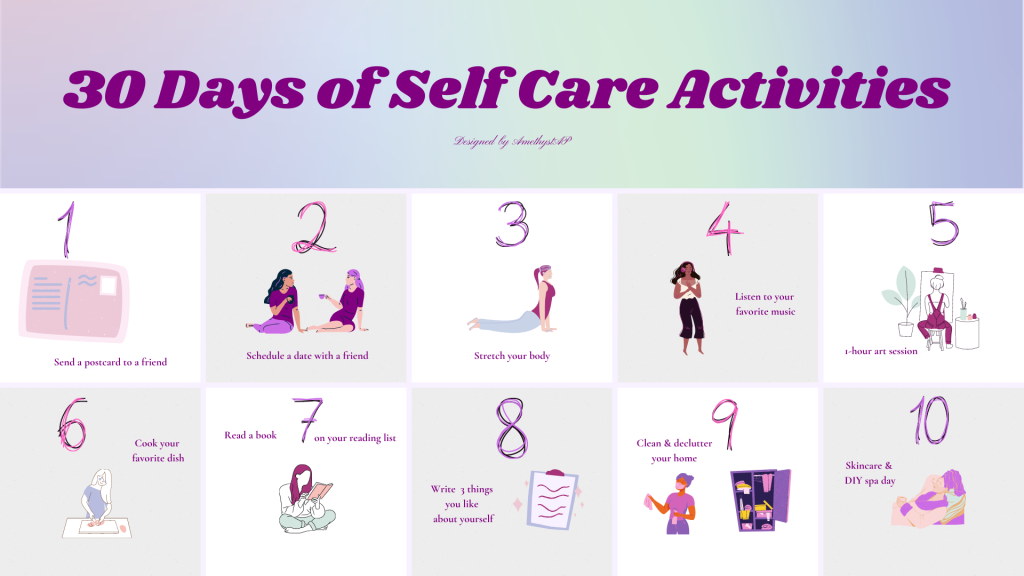 Self-Care Activities Calendar page 1